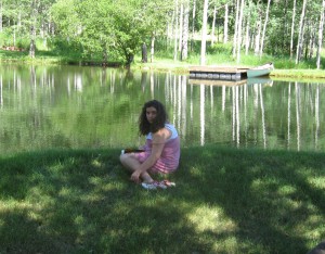 Thea beside the pond in Woody Creek